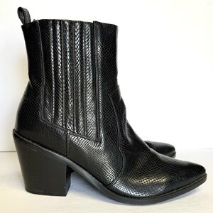 Billini Leon Black Ankle Boots Snake Booties Heeled Western Flare Shoes Size 8